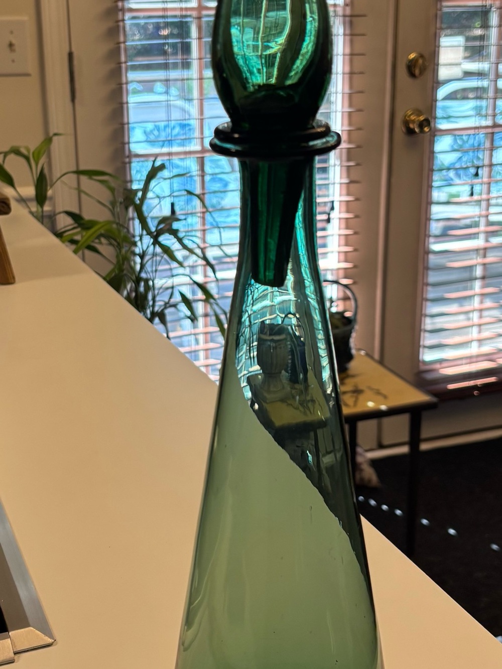 Handblown Green Glass Genie Bottle Decanter with Stopper Empoli
